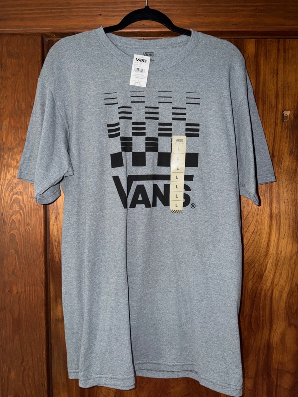 Vans Gray Short-Sleeve Logo Tee with Checker Graphic large